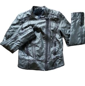 Calvin Klein vegan leather jacket gun metal small moto cropped like new